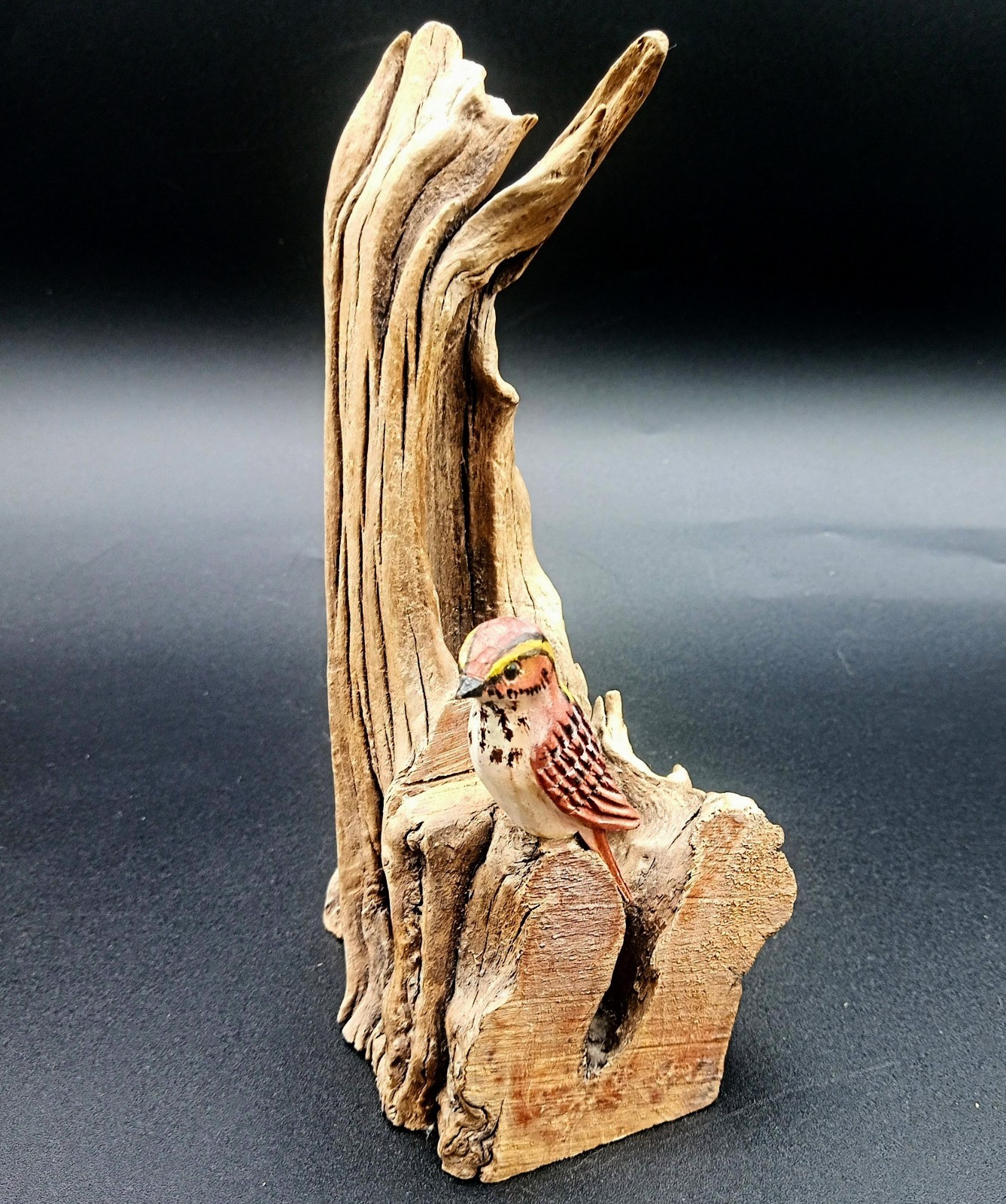 Vintage Junior Cobb 8" Wood Carving With Red Bird Unique Hand Carved Sculpture Vintage Junior Cobb 8" Wood Carving With Red Bird Unique Hand Carved Sculpture