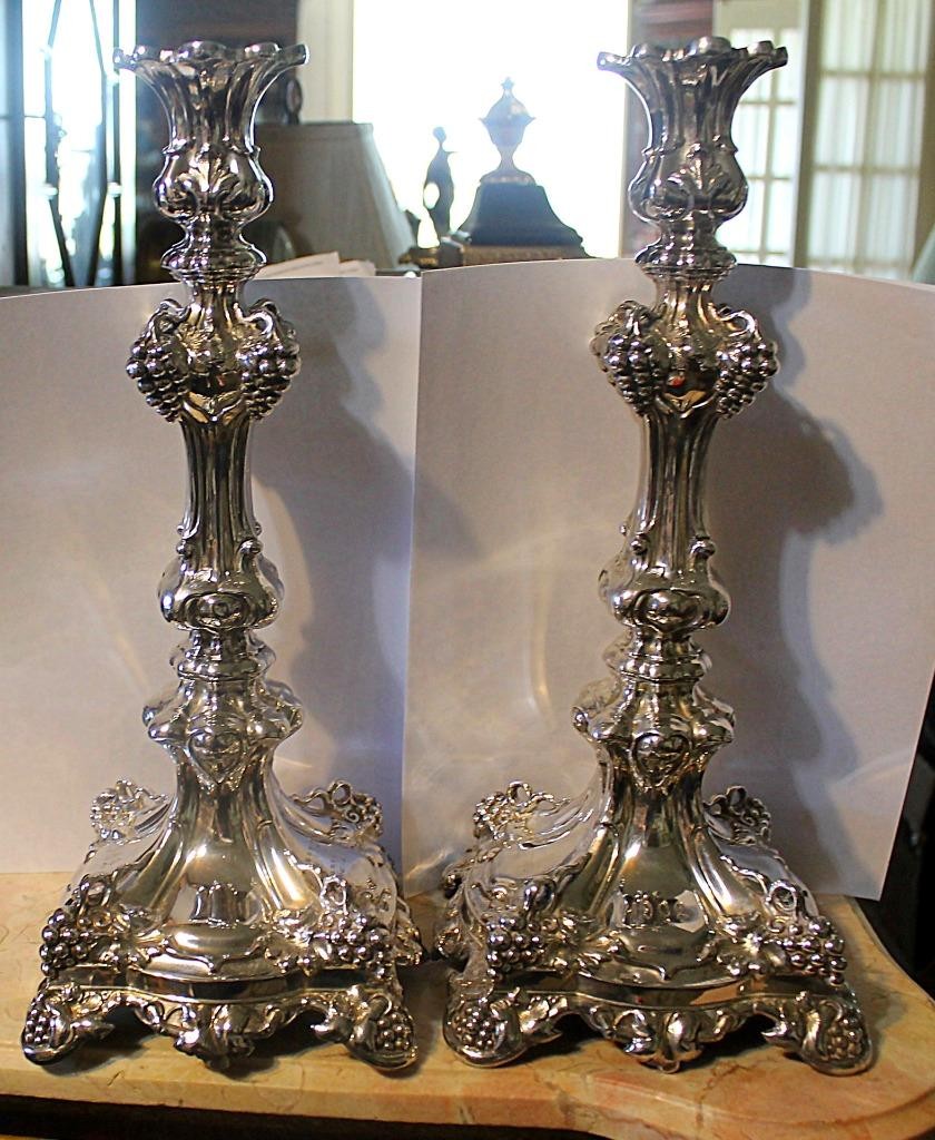 Pair of Stunning Antique Judaica Russian Candlesticks 84 silver prior to 1896, Pair of Stunning Antique Judaica Russian Candlesticks 84 silver prior to 1896,