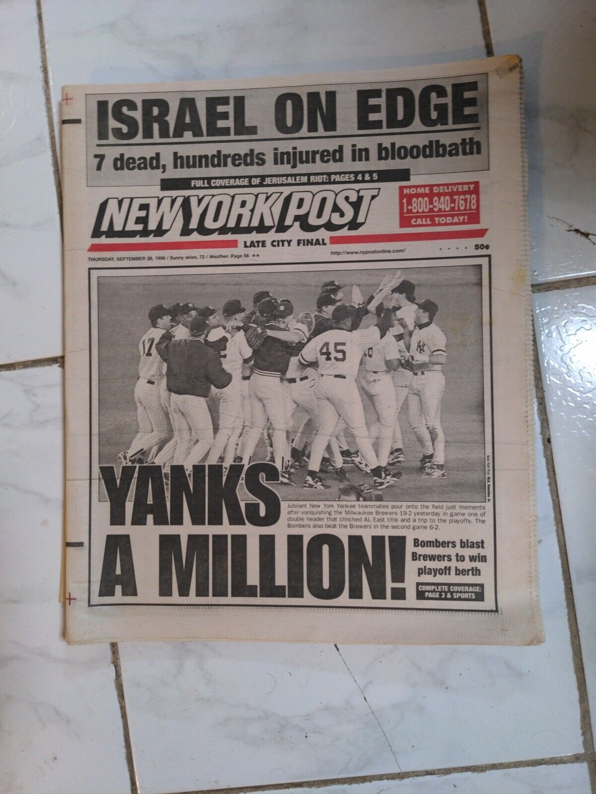 N.Y. Post - 9/26/1996 Yanks win AL East \