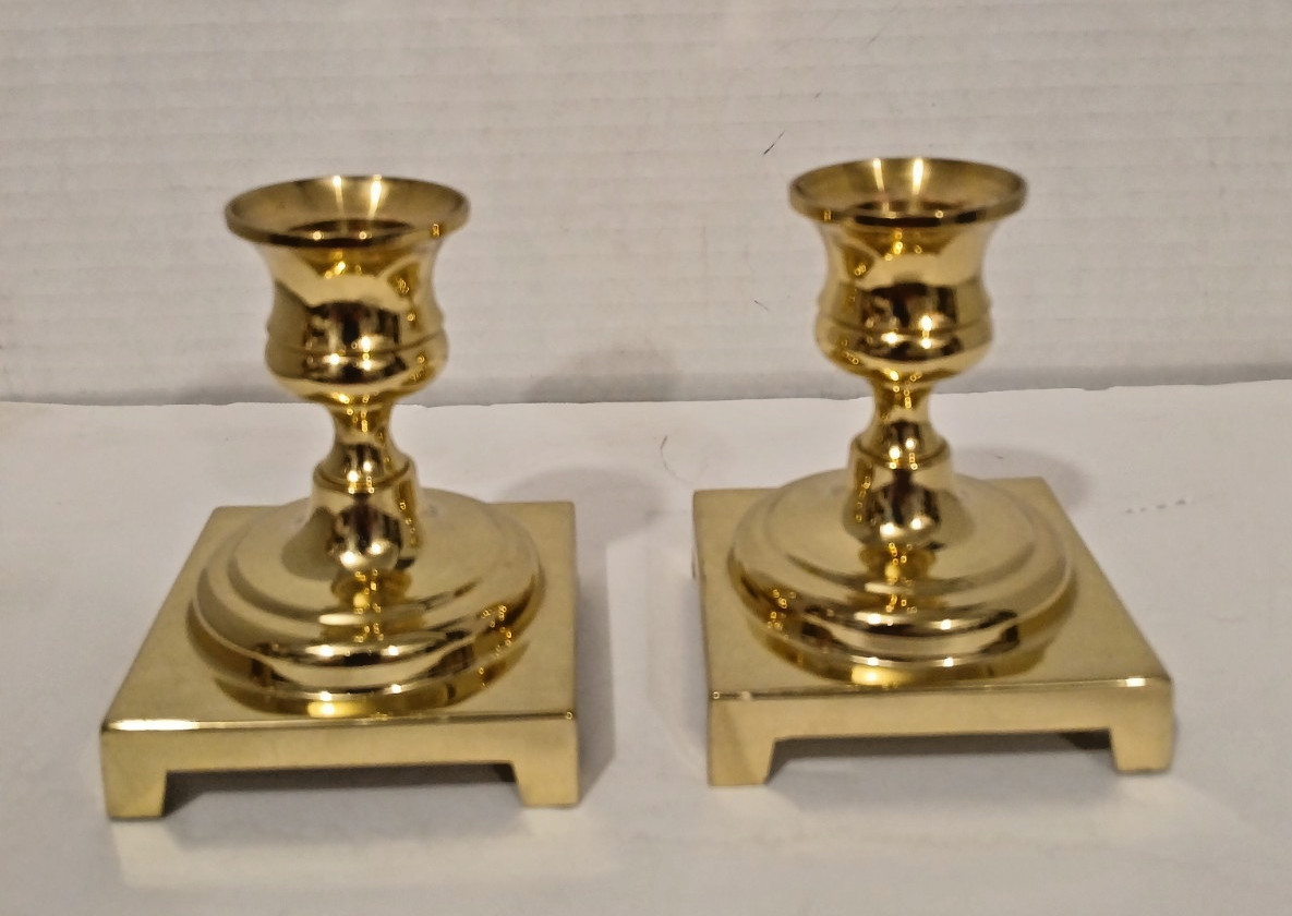 Vintage Brass Candlestick Holders Pair, Small Square Base Taper Candle Holders Vintage Brass Candlestick Holders Pair, Small Square Base Taper Candle Holders