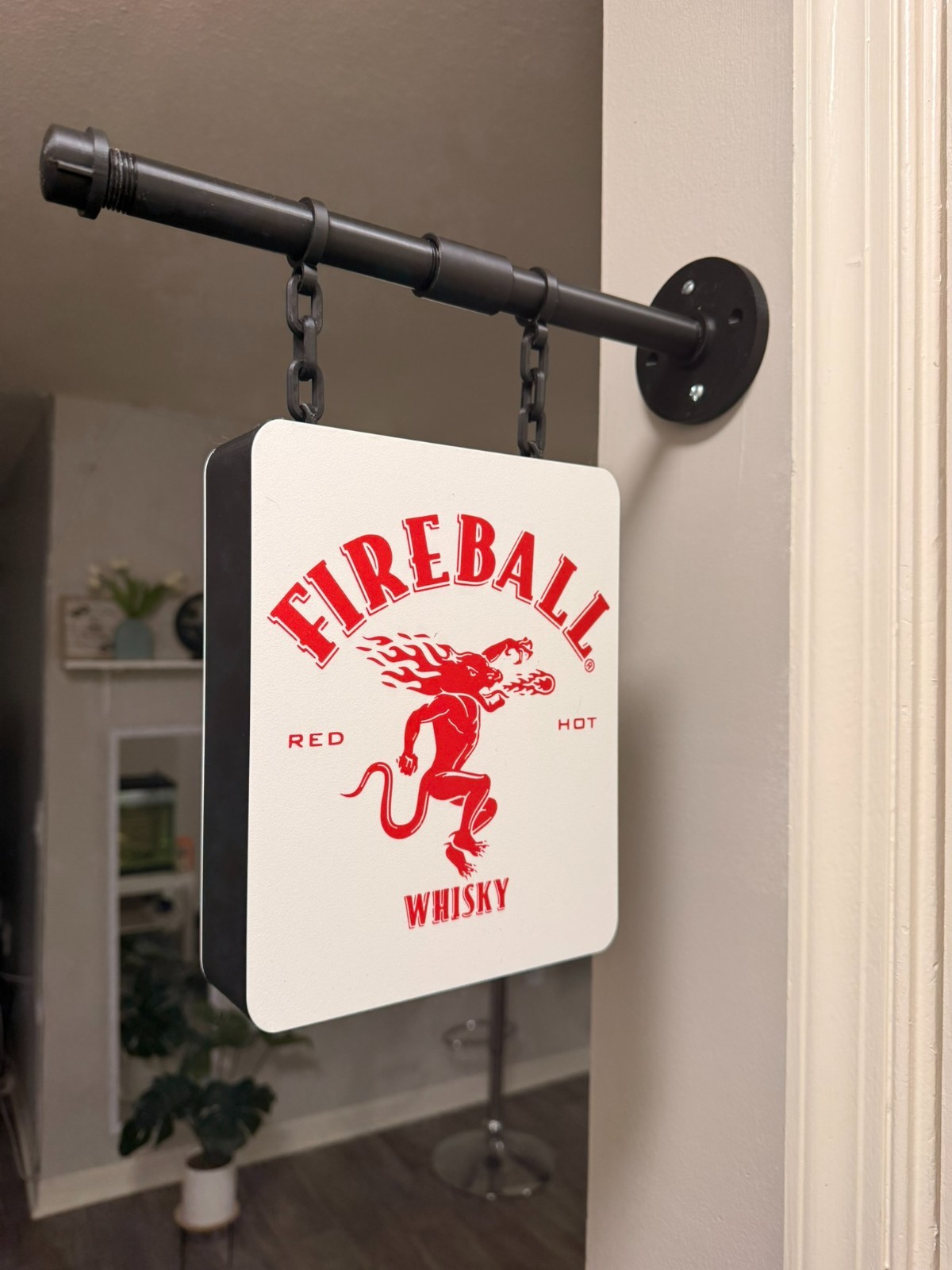 Fireball Hanging LED Light Box Sign USB Powered Whiskey Bar Decor Double Sided Fireball Hanging LED Light Box Sign USB Powered Whiskey Bar Decor Double Sided