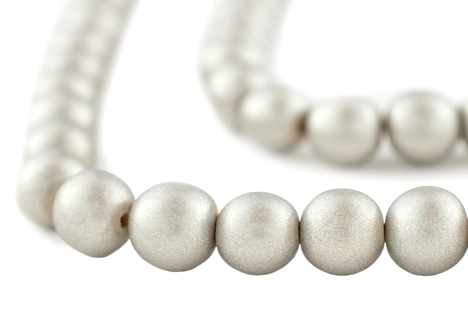 Antiqued Silver Round Natural Wood Beads 12mm Large Hole 16 Inch Strand