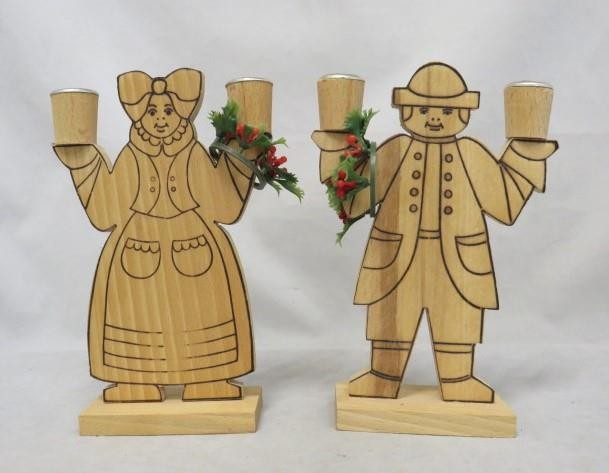Vintage Swedish Scandinavian BOY GIRL Wooden CANDLE HOLDERS Candelabra Folk Art