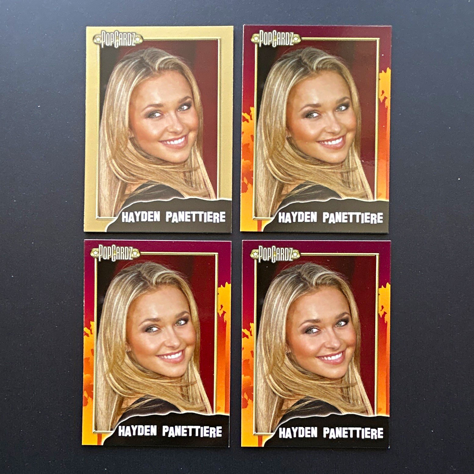 PopCardz 2008 Hayden Panettiere Lot #33 (1) Gold card, (3) base cards. PopCardz 2008 Hayden Panettiere Lot #33 (1) Gold card, (3) base cards.