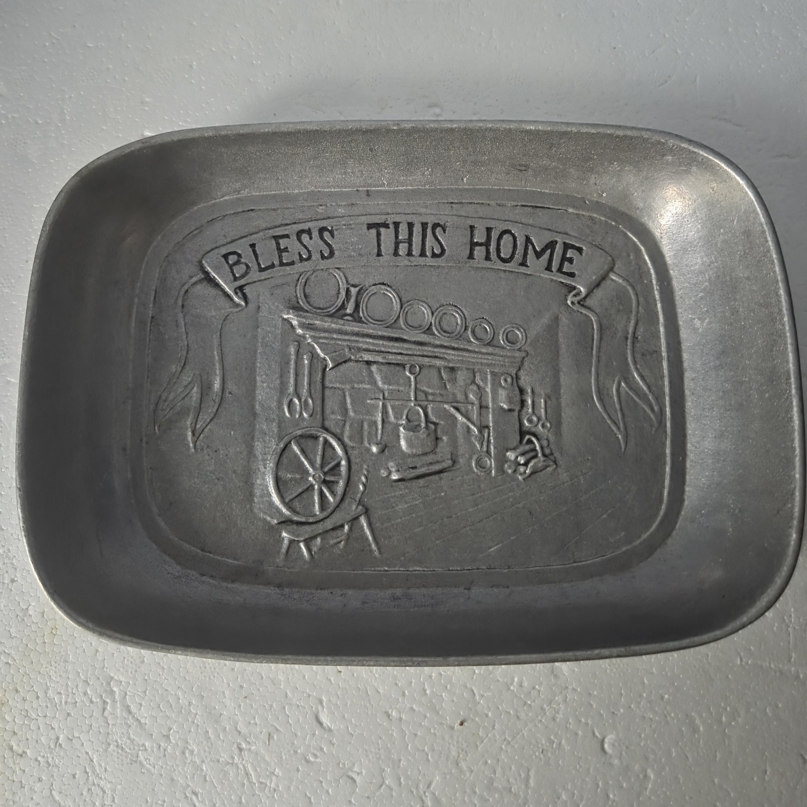 Vtg Pewtarex Pewter "Bless This Home" Serving Bread Tray Platter, York, PA HEAVY Vtg Pewtarex Pewter "Bless This Home" Serving Bread Tray Platter, York, PA HEAVY