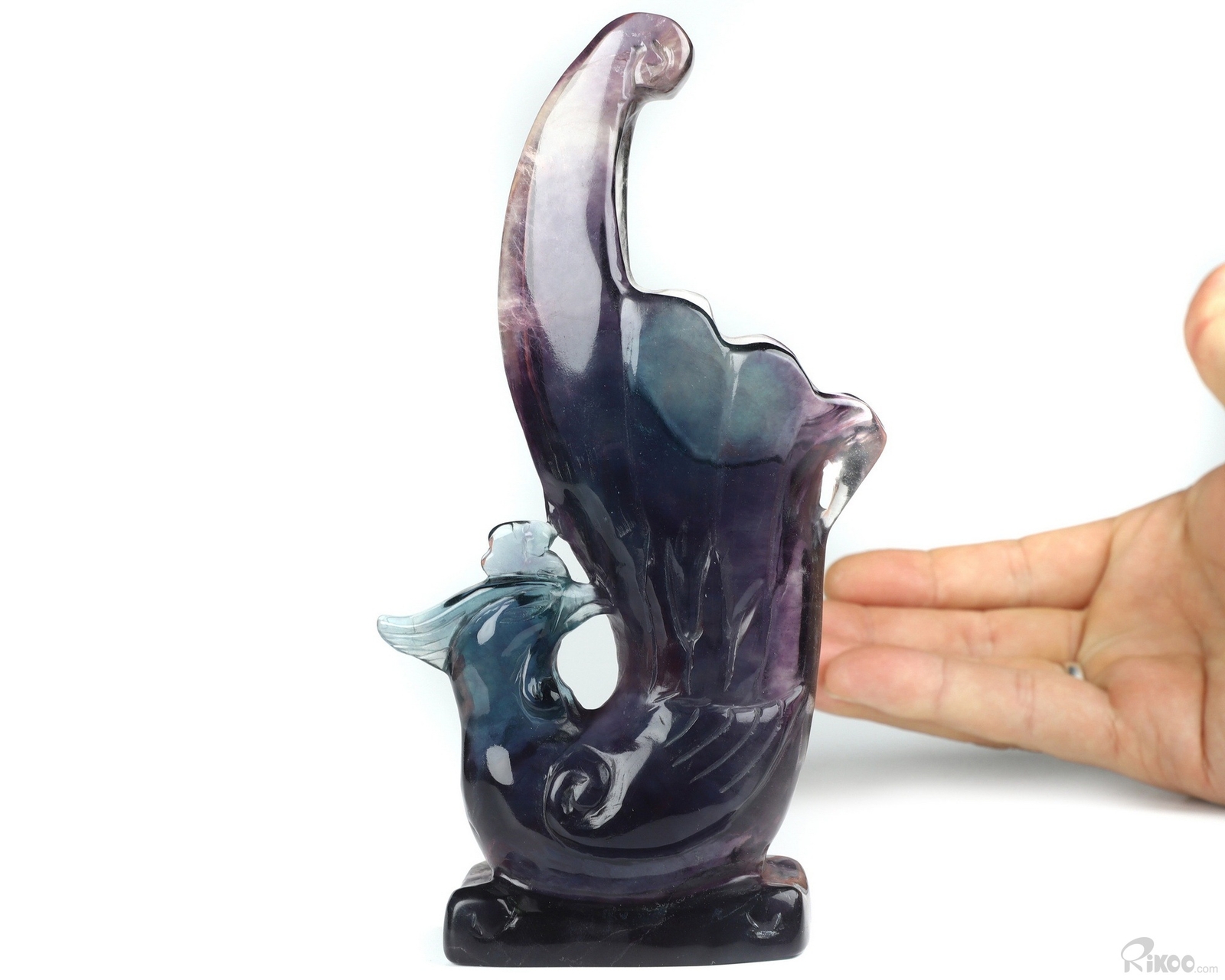 6.3" Fluorite Hand Carved Crystal Phoenix Sculpture, Crystal Healing