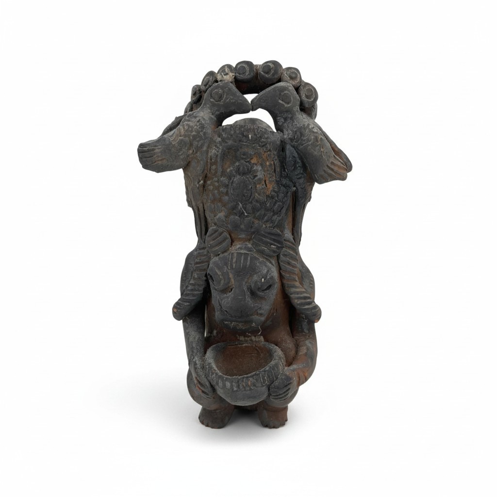 Vintage Pre-Columbian Style Pottery Figure Vessel Man Birds Bowl Tribal Folk Art Vintage Pre-Columbian Style Pottery Figure Vessel Man Birds Bowl Tribal Folk Art