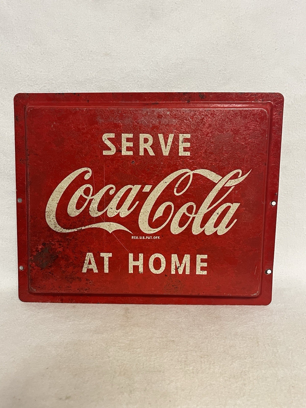 Vintage Steel COCA COLA SIGN Painted Grocery Store Isle SERVE AT HOME