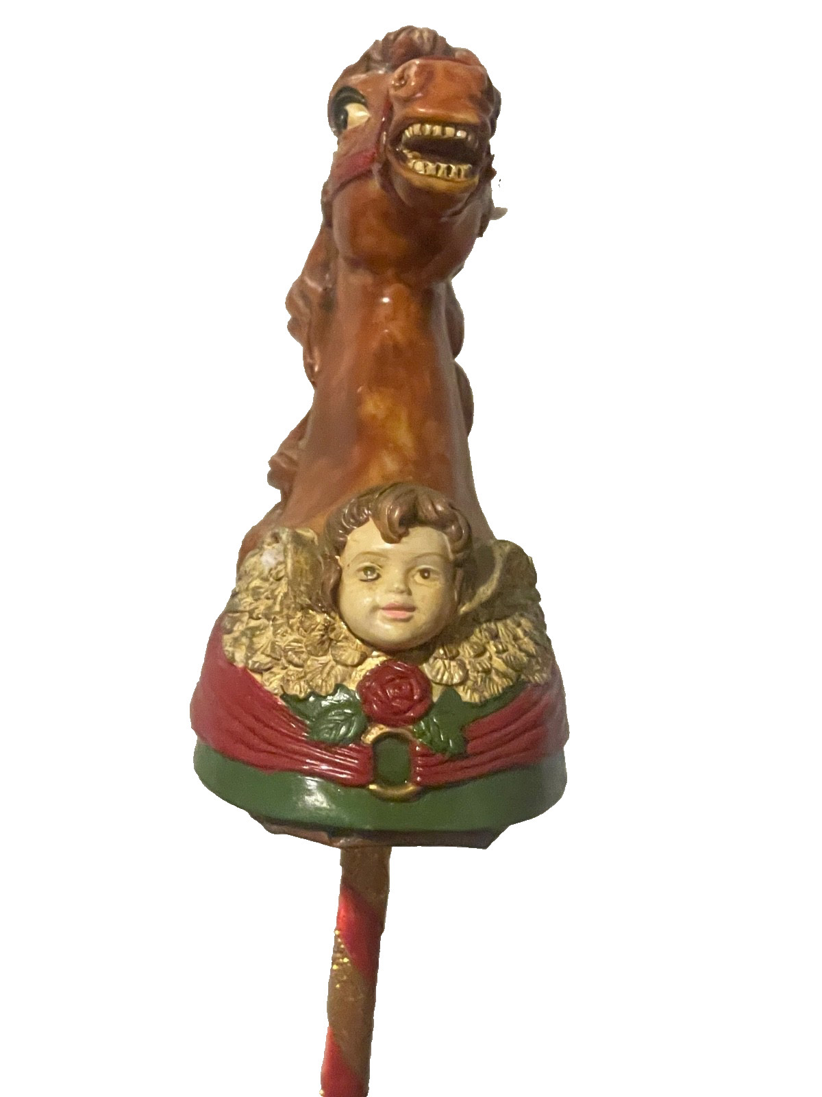 Vintage 1970s christmas Sylvestri Paper-Mâché Carousel Horse Head stick 13“