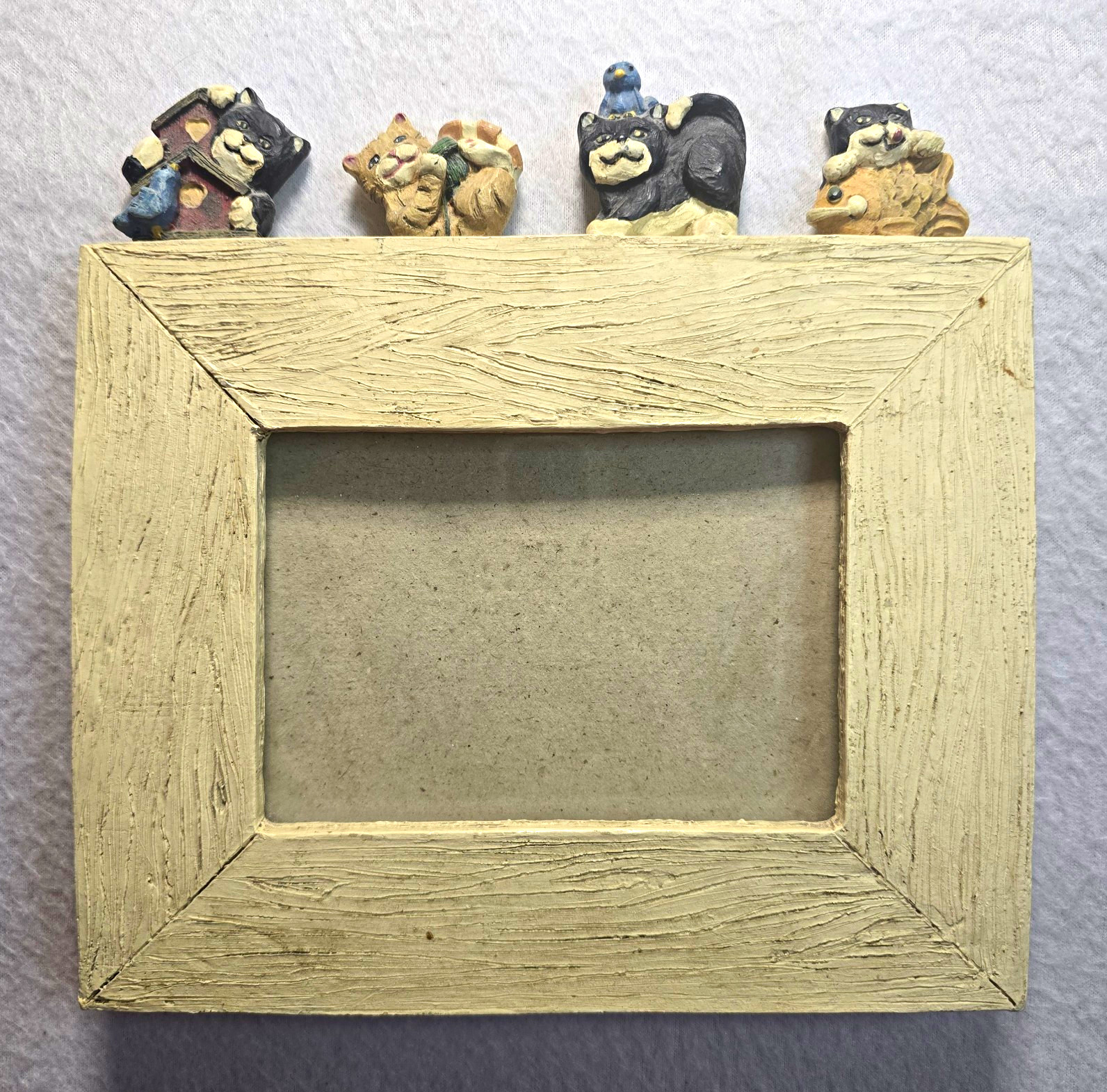 Vintage 90s Figi Graphics Whittle Cats Resin Picture Frame Wood Look Cottagecore