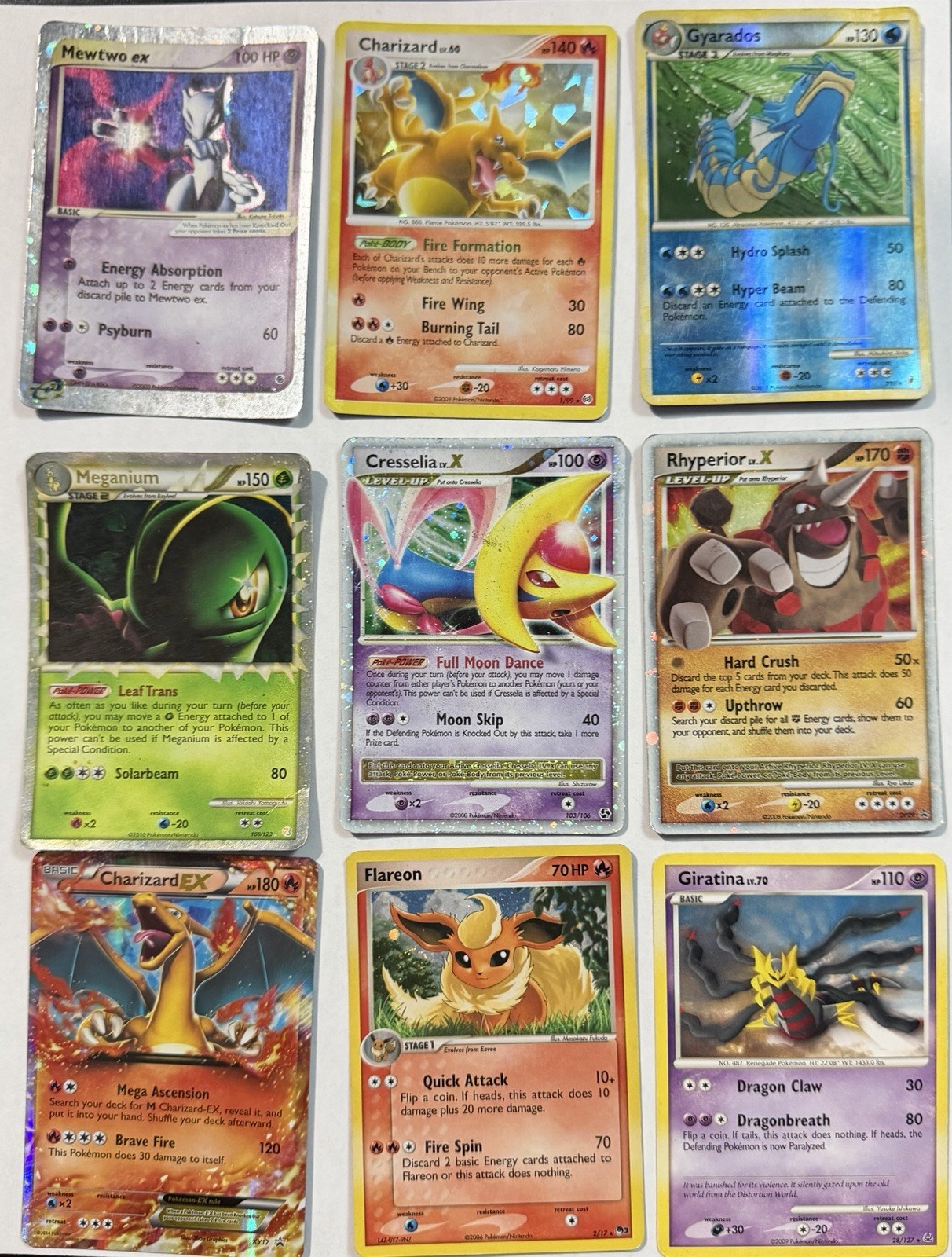 Pokemon Mewtwo ex 101/109 Charizard 1/99 Gyarados Meganium LV.X Card Lot 9 Cards Pokemon Mewtwo ex 101/109 Charizard 1/99 Gyarados Meganium LV.X Card Lot 9 Cards