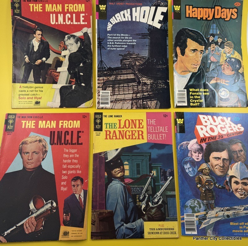 Vintage Comic Book Lot (6) Gold Key TV Man From UNCLE Happy Days Lone Ranger +