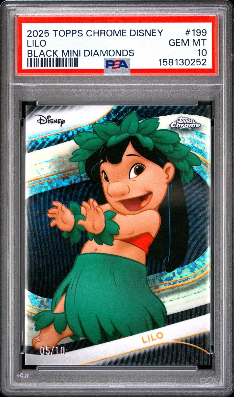 2025 TOPPS CHROME DISNEY BLACK MINI DIAMONDS #199 LILO /10 LILO & STITCH PSA 10 2025 TOPPS CHROME DISNEY BLACK MINI DIAMONDS #199 LILO /10 LILO & STITCH PSA 10