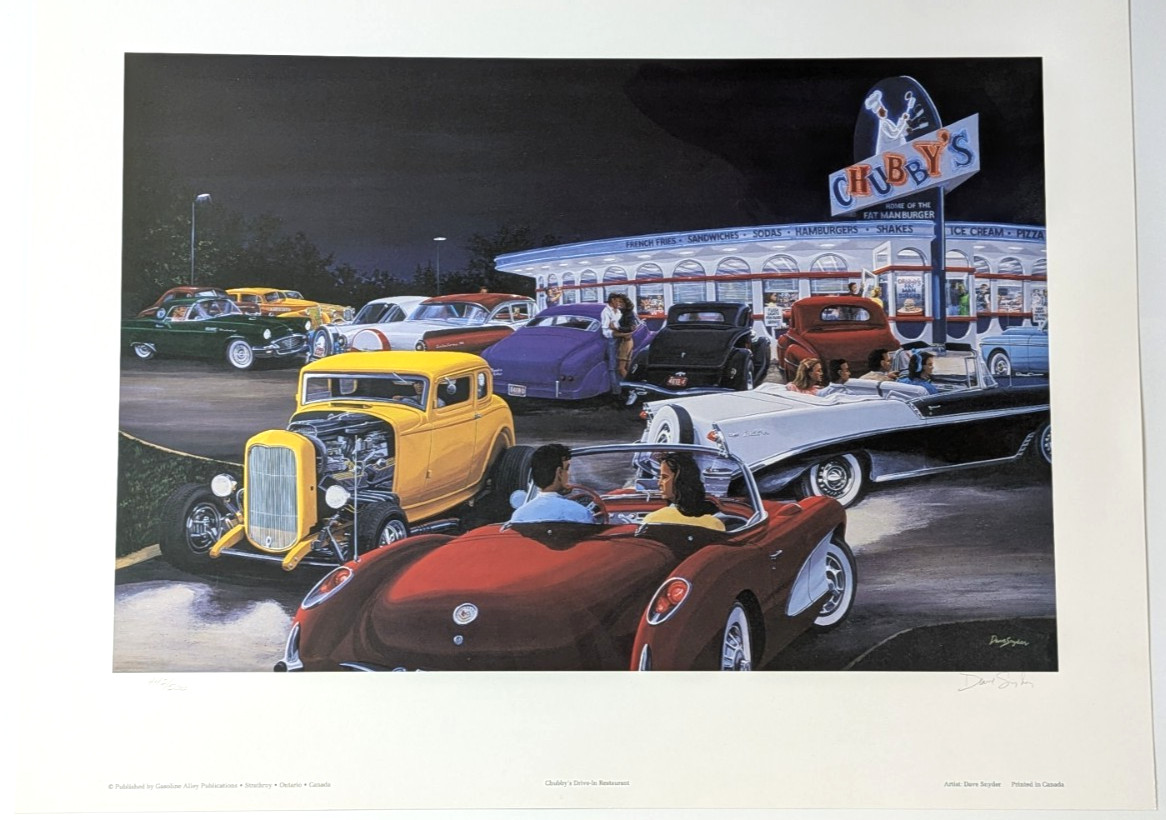 Automotive Art "Chubby's Drive-In" Artist Signed Print 442/500 Dave Snyder