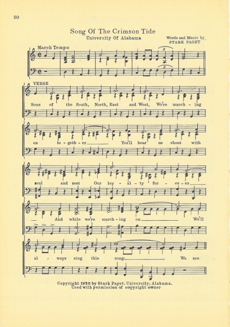 UNIVERSITY OF ALABAMA Song Sheet c1932 "Song of the Crimson Tide" Original UNIVERSITY OF ALABAMA Song Sheet c1932 "Song of the Crimson Tide" Original