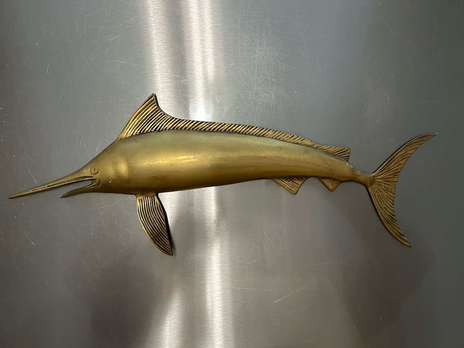 Vintage 19” MCM Brass Marlin Sail Swordfish Wall Figurine Hanger Coastal Ocean Vintage 19” MCM Brass Marlin Sail Swordfish Wall Figurine Hanger Coastal Ocean