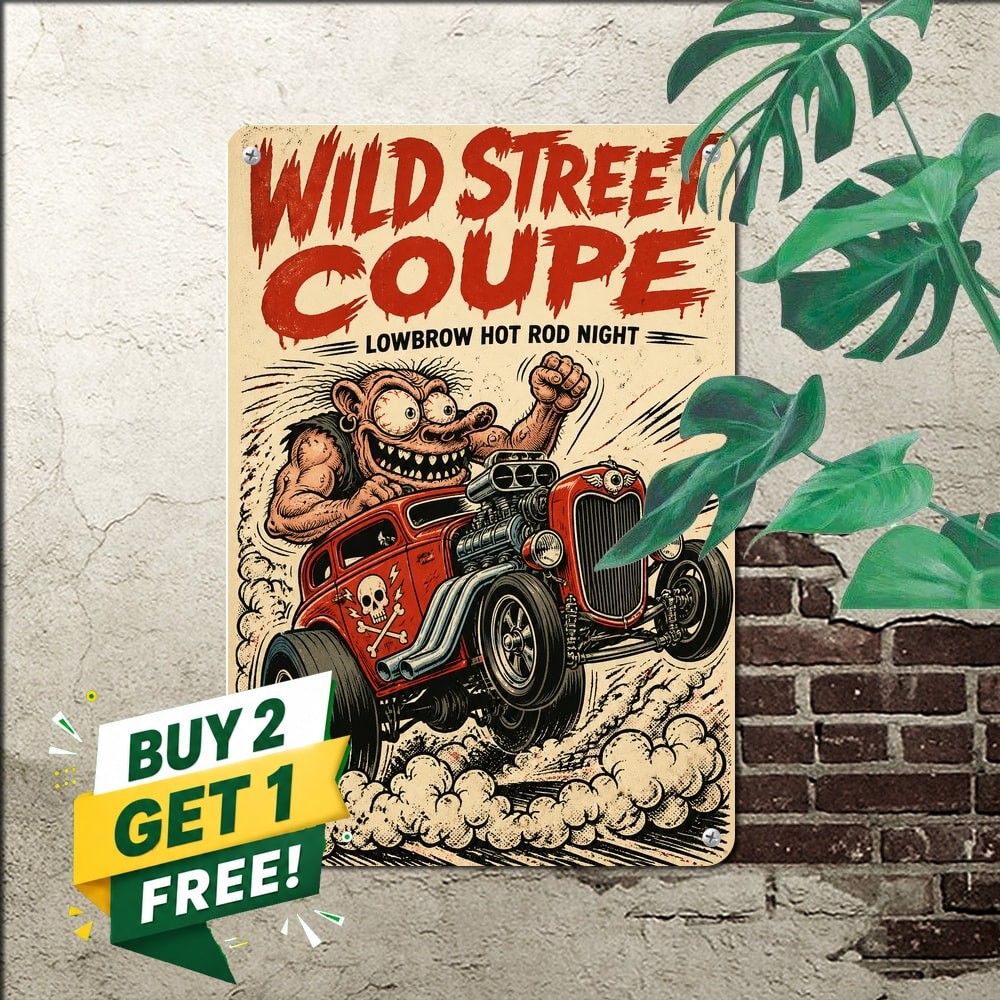 Vintage Hot Rod Cartoon Kustom Kulture Garage Art Metal Tin Sign 8x12 Inch