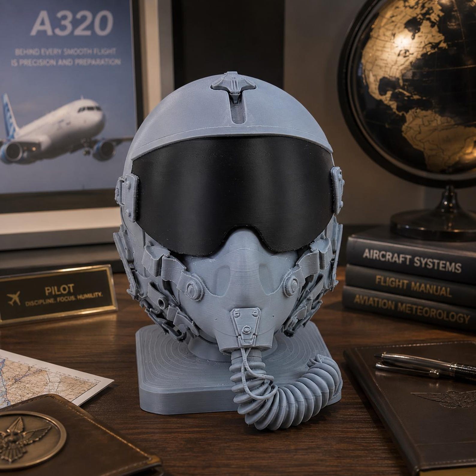 3D Printed Military Pilot Helmet Bust Fighter Jet Aviation Decor (Large) 3D Printed Military Pilot Helmet Bust Fighter Jet Aviation Decor (Large)