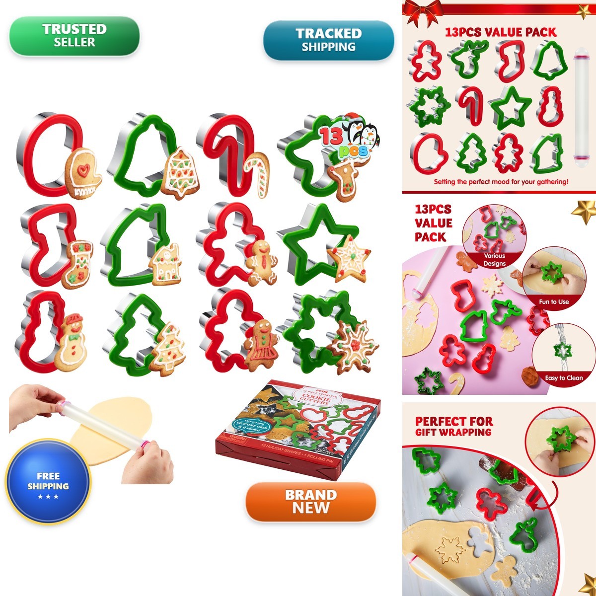JOYIN 13 PCS Christmas Cookie Cutters In Stainless Steel 3.5í Plus Grip And JOYIN 13 PCS Christmas Cookie Cutters In Stainless Steel 3.5í Plus Grip And