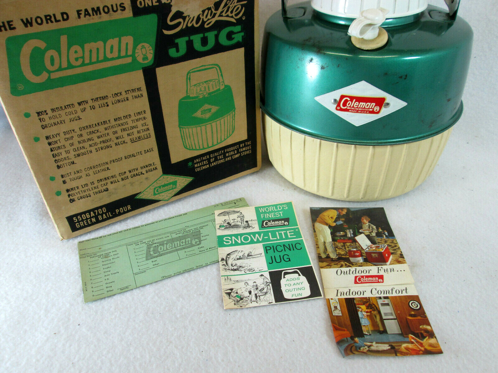 Vintage Coleman 6/55 green Snow-Lite picnic jug no. 5506A700  w/box