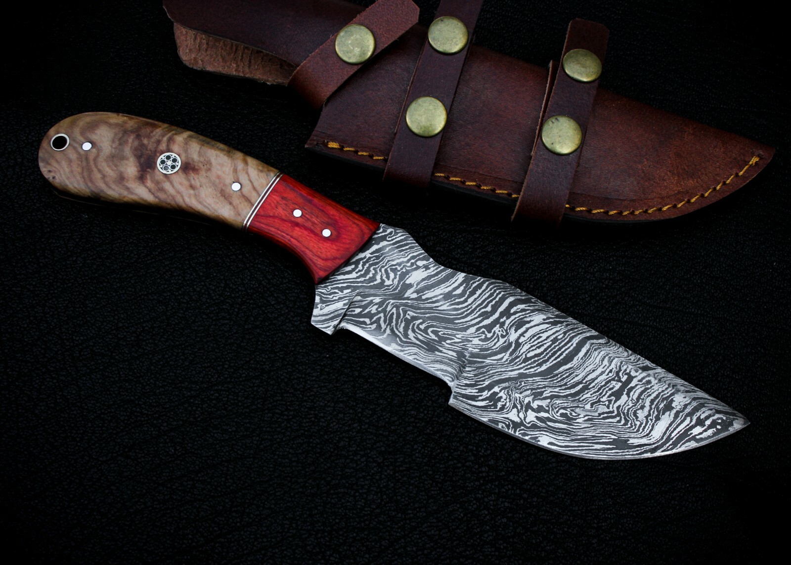 Hand Forged Damascus Steel Tracker Hunting Knife with Leather Sheath 1719-SK