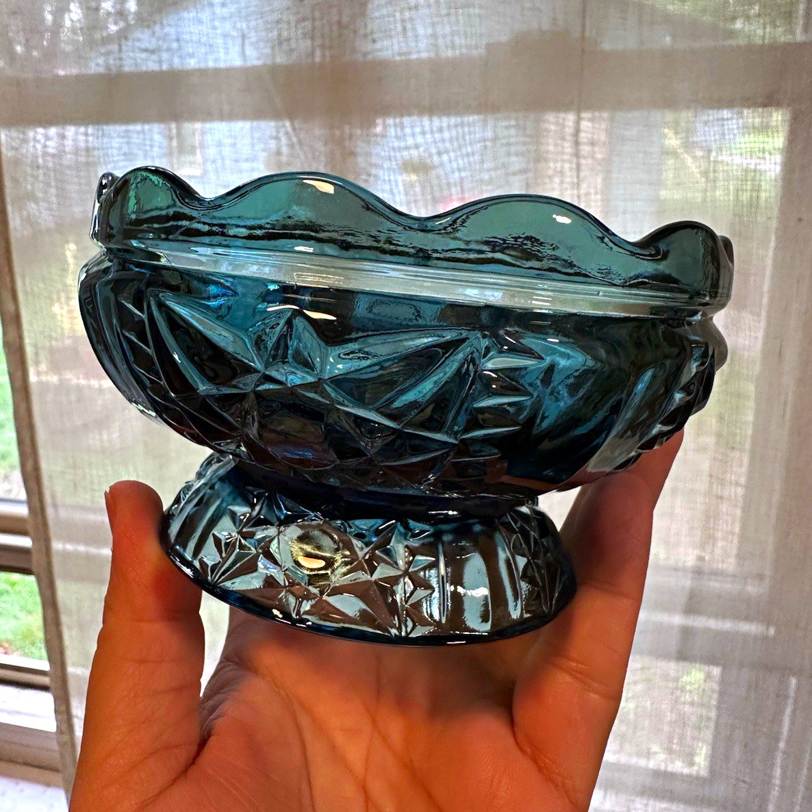 Stars and Bars Fairy Lamp Colonial Blue BASE ONLY Vintage Indiana Glass 
