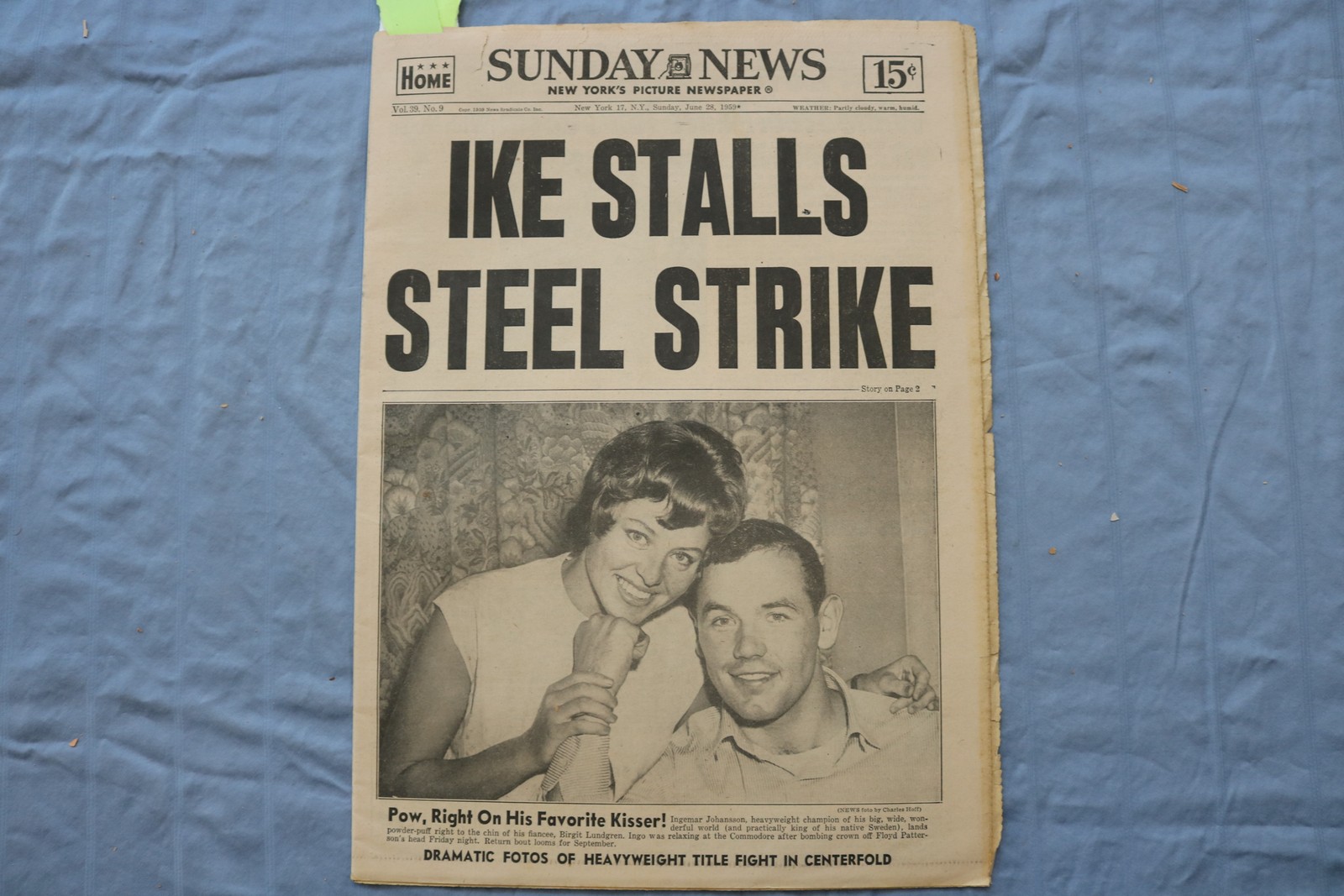 1959 JUNE 28 N.Y. SUNDAY NEWS NEWSPAPER - INGEMAR JOHANSSON CHAMP - NP 9226 1959 JUNE 28 N.Y. SUNDAY NEWS NEWSPAPER - INGEMAR JOHANSSON CHAMP - NP 9226
