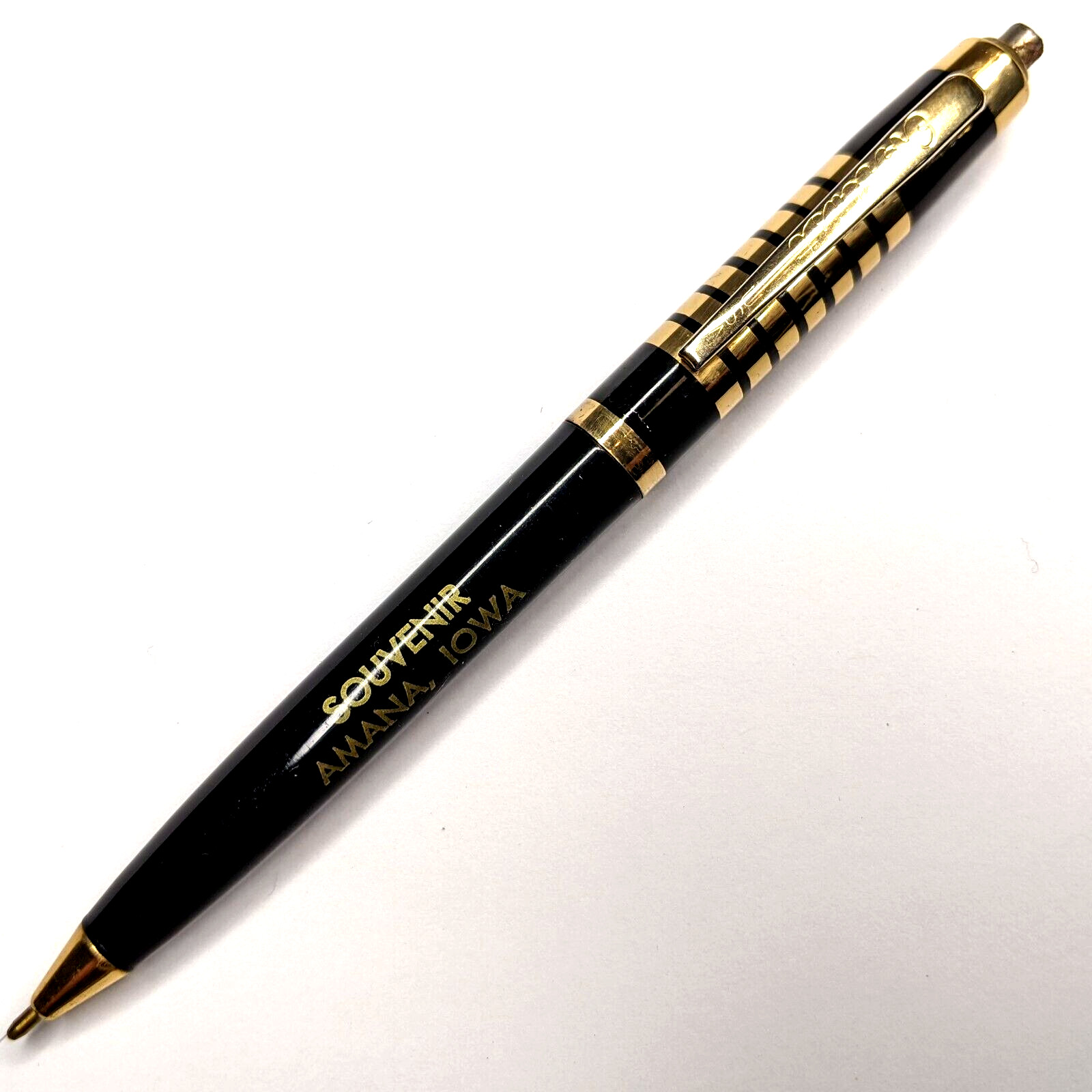 c1950s Amana Colonies, IA Souvenir Advertising Ballpoint Pen Black Gold Tone G38
