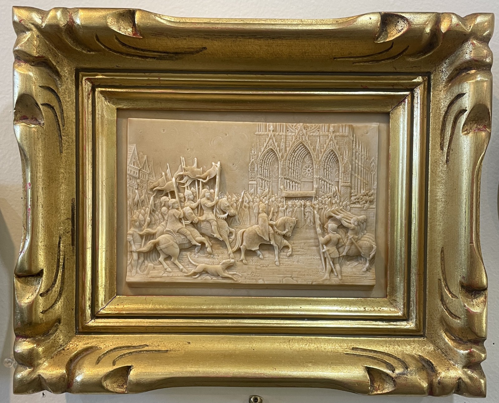 RARE Large Antique French Petrifying Well Joan of Arc Reims Plaque Framed c1900 RARE Large Antique French Petrifying Well Joan of Arc Reims Plaque Framed c1900