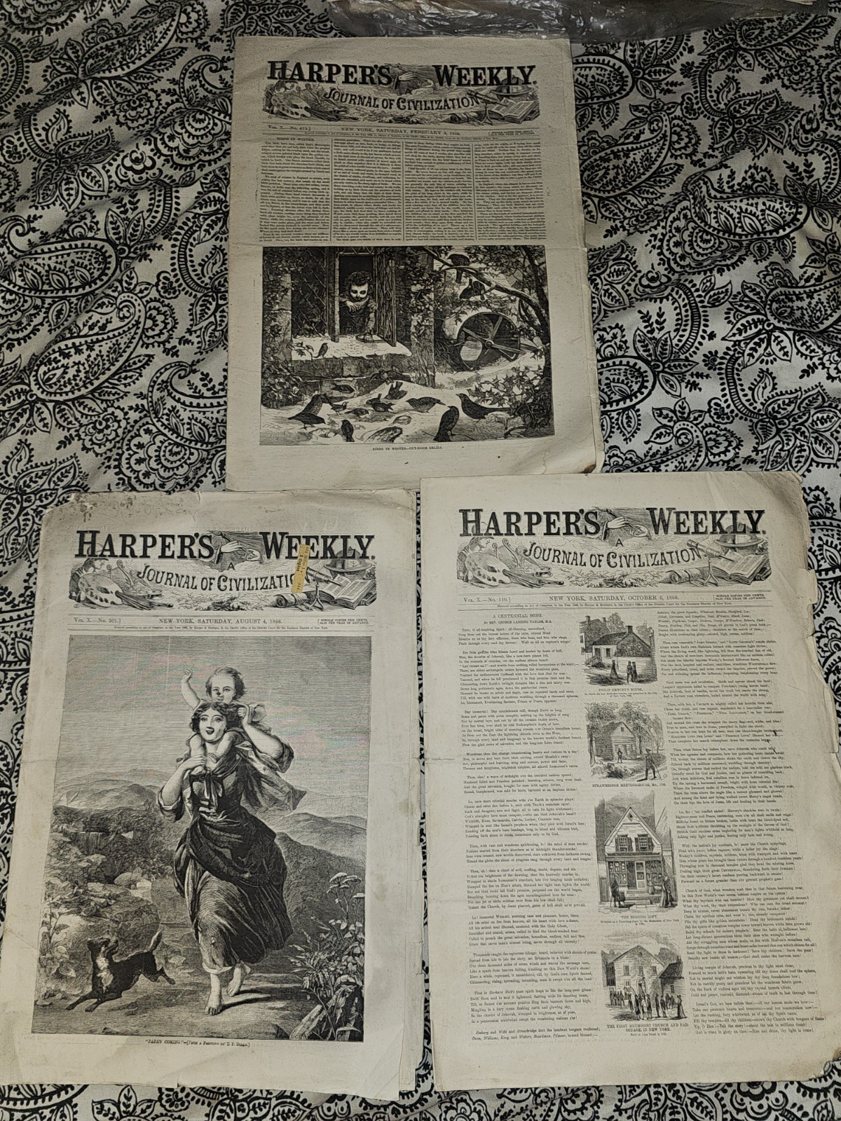 Lot of 3 Vintage 1866 Harper's Weekly Newspapers Civil War Era Reconstruction