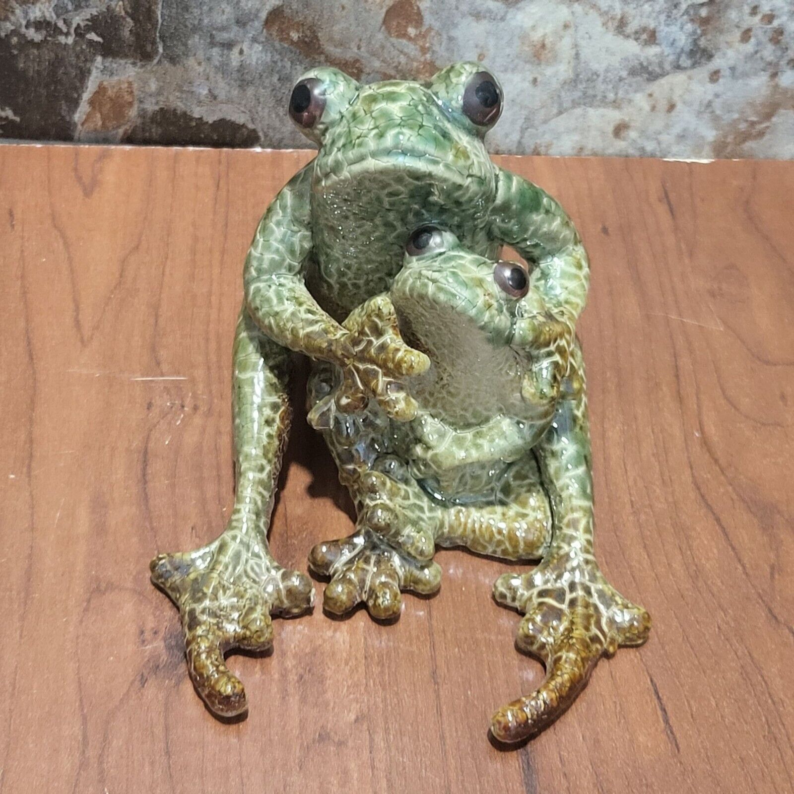Vintage Porcelain Mama & Baby Frog Figurine Outdoor Decor