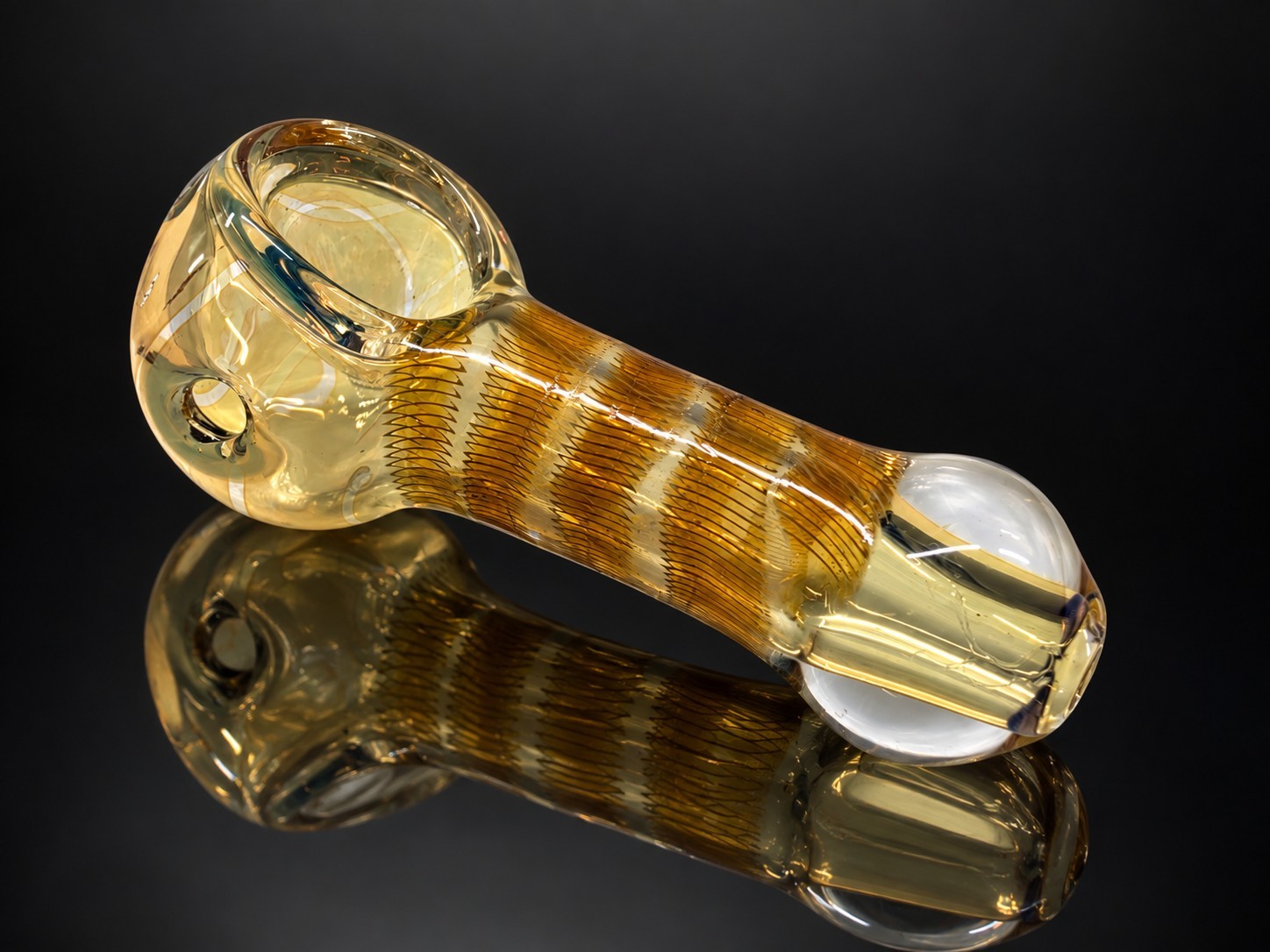 Fumed Thick Glass Tobacco Hand Pipe Amber Honey Coilwork Art Glass Fumed Thick Glass Tobacco Hand Pipe Amber Honey Coilwork Art Glass