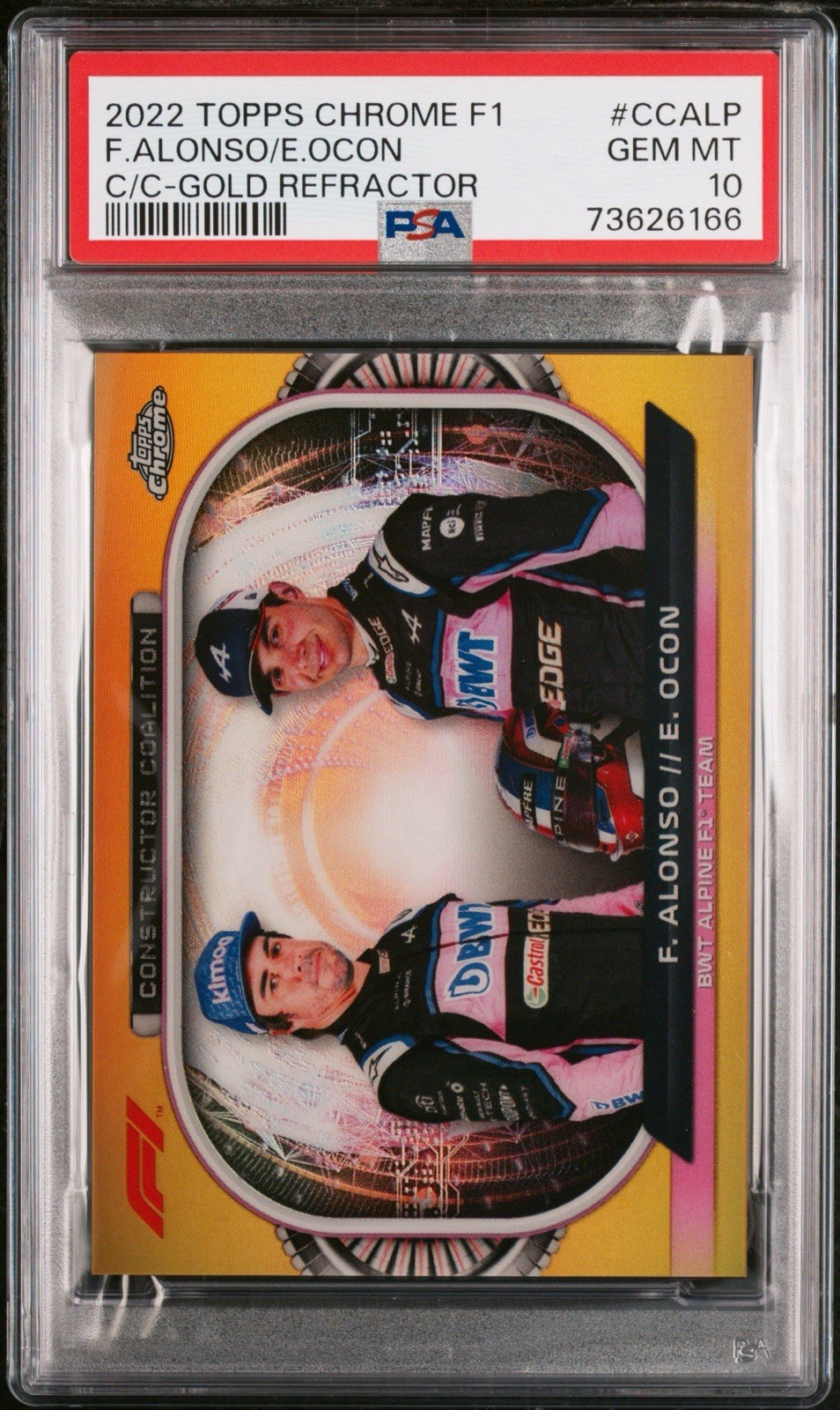 2022 Topps Chrome Formula 1 F1 FERNANDO ALONSO & ESTEBAN OCON Gold /50 PSA 10 2022 Topps Chrome Formula 1 F1 FERNANDO ALONSO & ESTEBAN OCON Gold /50 PSA 10