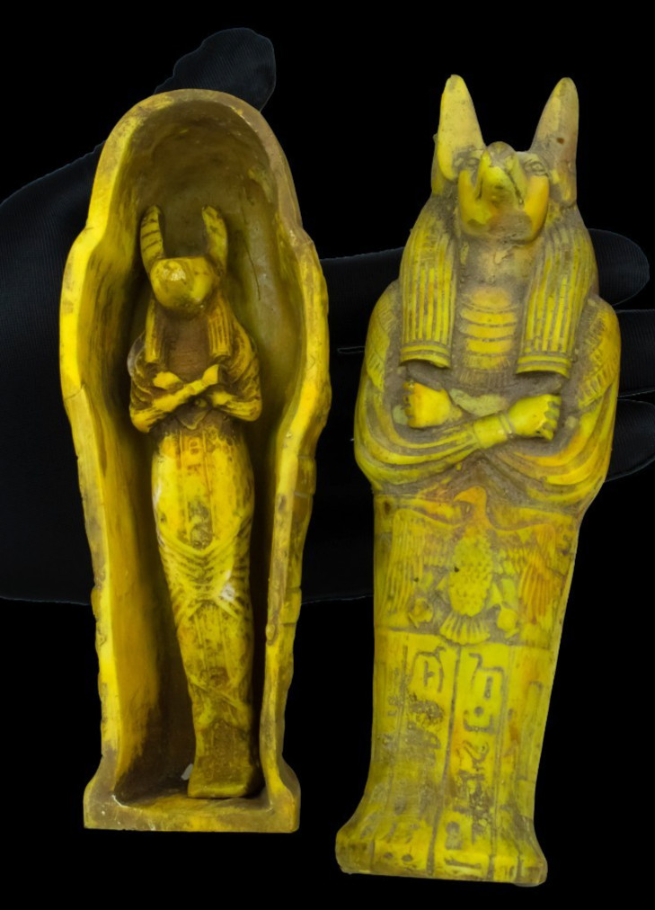 Ancient Egyptian Anubis & Osiris Statue Rare Yellow Faience Gods Artifact Figure Ancient Egyptian Anubis & Osiris Statue Rare Yellow Faience Gods Artifact Figure