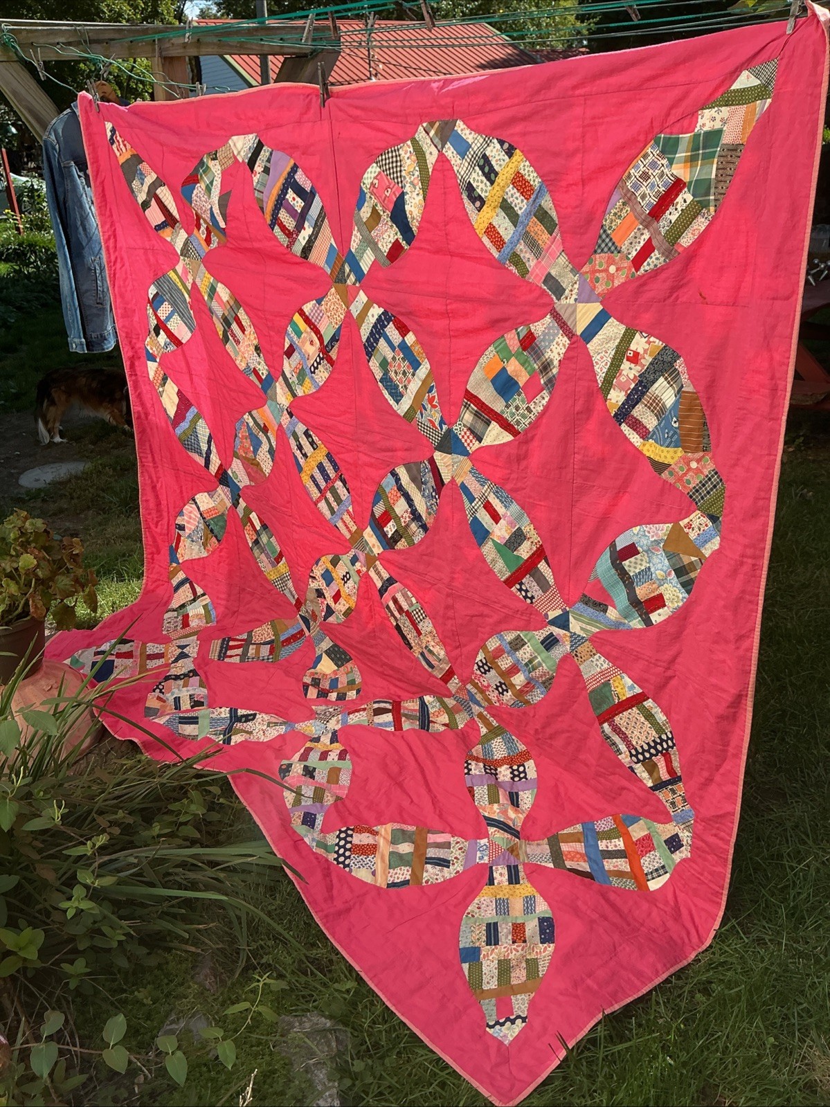 Vintage Handmade STAR Variation Quilt Pink Tied Patchwork 80”x84”1950s 60s Vintage Handmade STAR Variation Quilt Pink Tied Patchwork 80”x84”1950s 60s