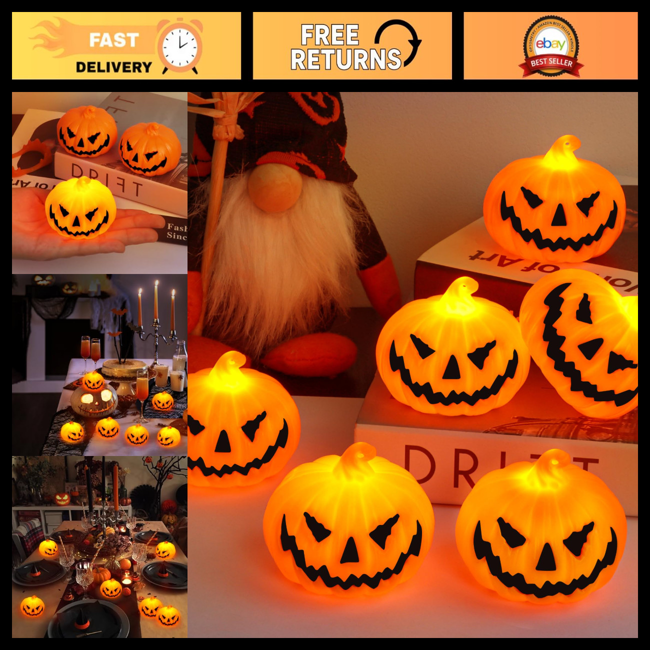 6 Pack Halloween Pumpkin Flameless Candles Battery Operated LED Tealight Candles 6 Pack Halloween Pumpkin Flameless Candles Battery Operated LED Tealight Candles
