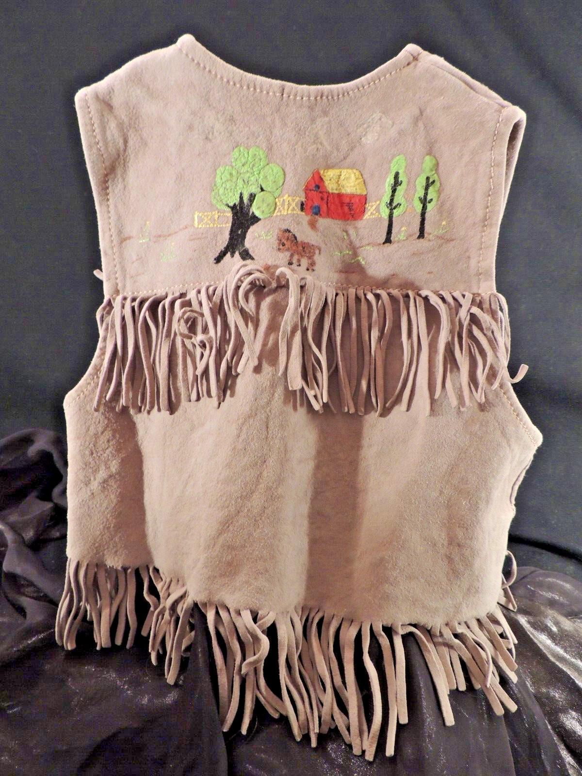 Antique/Vintage Circa 1930s Western Native Child's Handpainted Fringed Vest Antique/Vintage Circa 1930s Western Native Child's Handpainted Fringed Vest