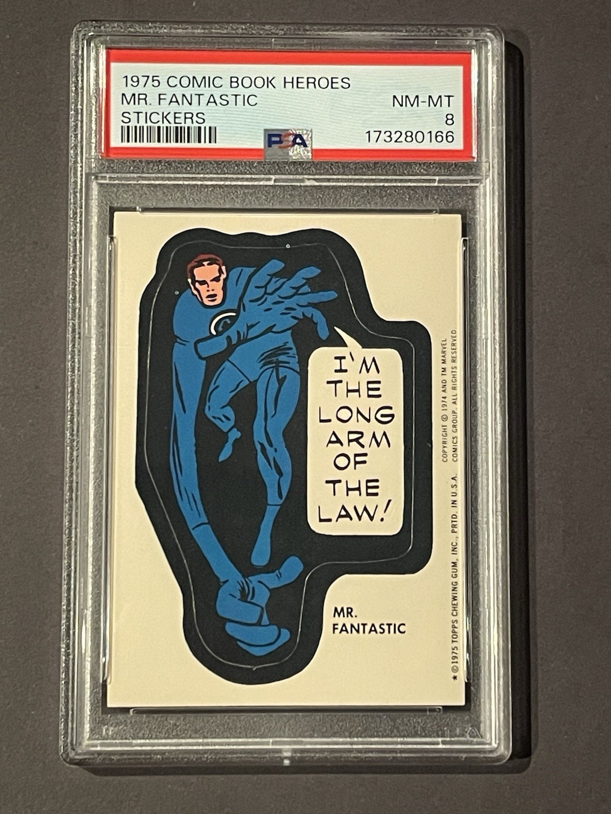 1975 Topps Comic Book Heroes Mr. Fantastic Sticker PSA 8
