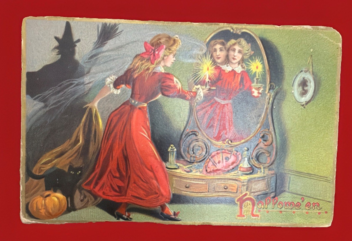 Antique 1908 HALLOWEEN Postcard Raphael Tuck No. 150 Hallowe'en Mirror Witch Antique 1908 HALLOWEEN Postcard Raphael Tuck No. 150 Hallowe'en Mirror Witch