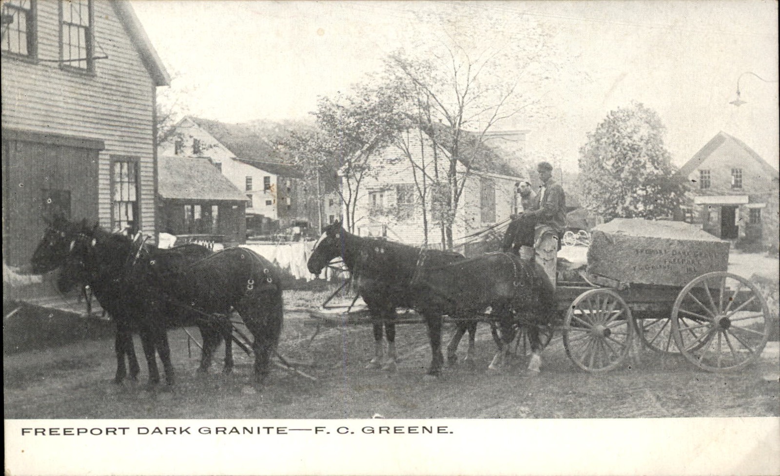 Freeport ME Horse Cart Dark Granite F. C. Greene c1900s-10s SCARCE Postcard bhn Freeport ME Horse Cart Dark Granite F. C. Greene c1900s-10s SCARCE Postcard bhn