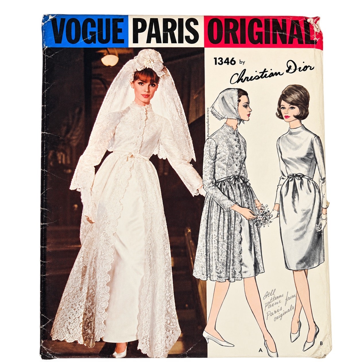 Vtg 1964 Vogue Paris Original 1346 Christian Dior Bridal Wedding Pattern Sz 14 Vtg 1964 Vogue Paris Original 1346 Christian Dior Bridal Wedding Pattern Sz 14