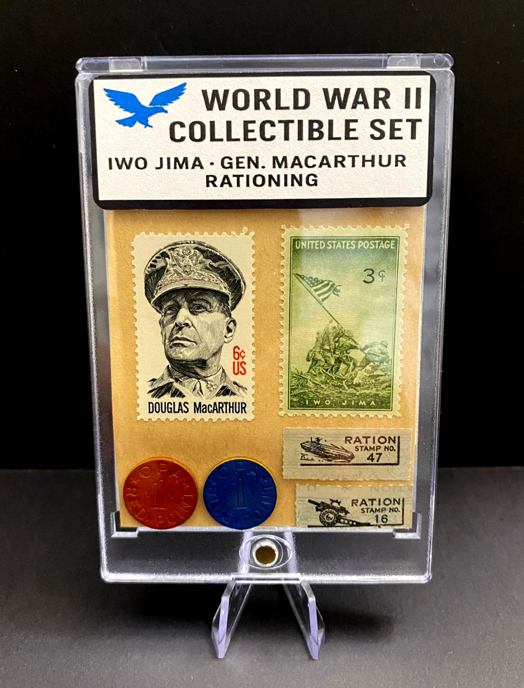 WWII U.S. Home Front Collectible Set – Stamps, Ration Tokens & Coupons Display WWII U.S. Home Front Collectible Set – Stamps, Ration Tokens & Coupons Display