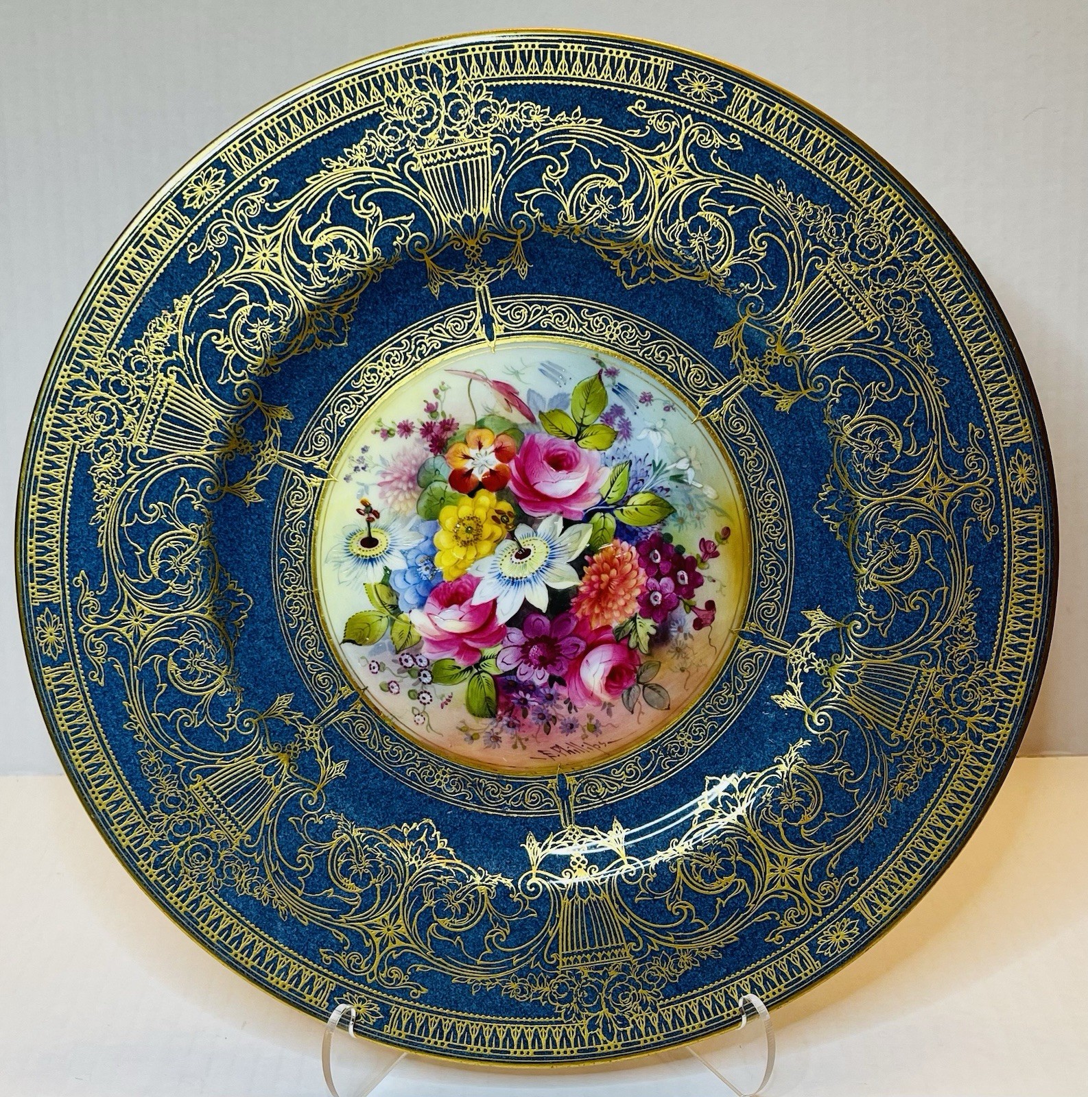 1923 Royal Worcester Cabinet Plate Cobalt Gold Signed E Phillips Burley Chicago 1923 Royal Worcester Cabinet Plate Cobalt Gold Signed E Phillips Burley Chicago