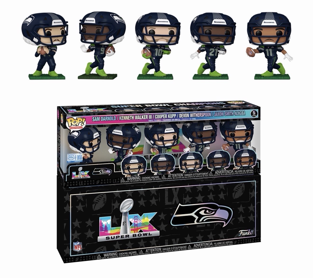 Funko Pop Seattle Seahawks NFL Super Bowl LX Champions 5-Pack Funko Pop Seattle Seahawks NFL Super Bowl LX Champions 5-Pack