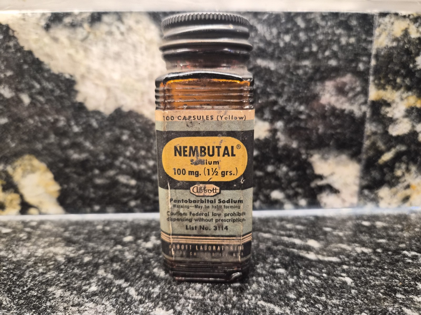 Vintage 1950's Amber Glass Pharmaceutical Bottle Vintage 1950's Amber Glass Pharmaceutical Bottle