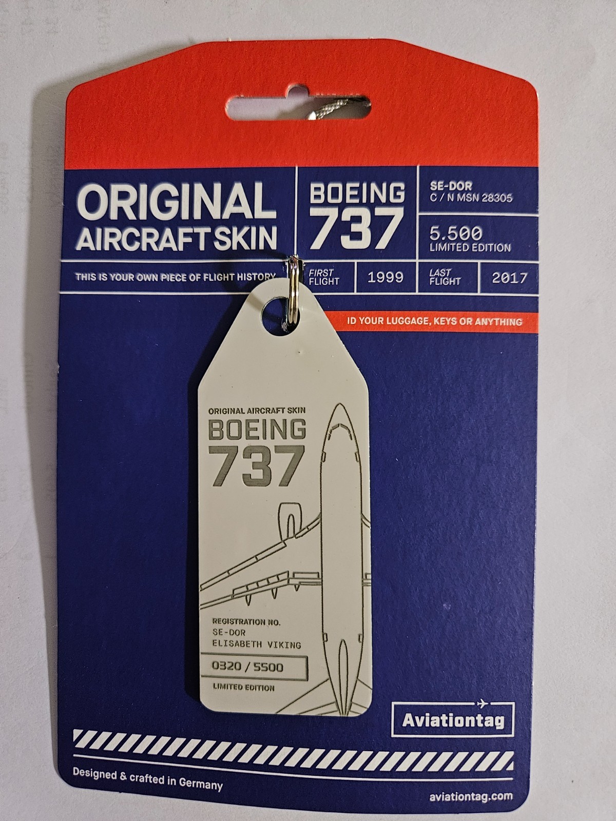 Aviationtag B737-600 SAS SE-DOR White Skin Tag C/N 28305 Rare