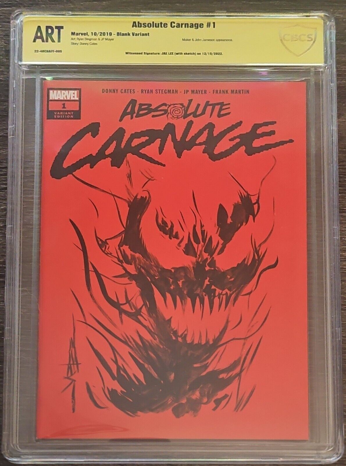 ABSOLUTE CARNAGE 1 RED BLANK VARIANT - CBCS FULL ART JAE LEE W/ AUTO NOT CGC 9.8