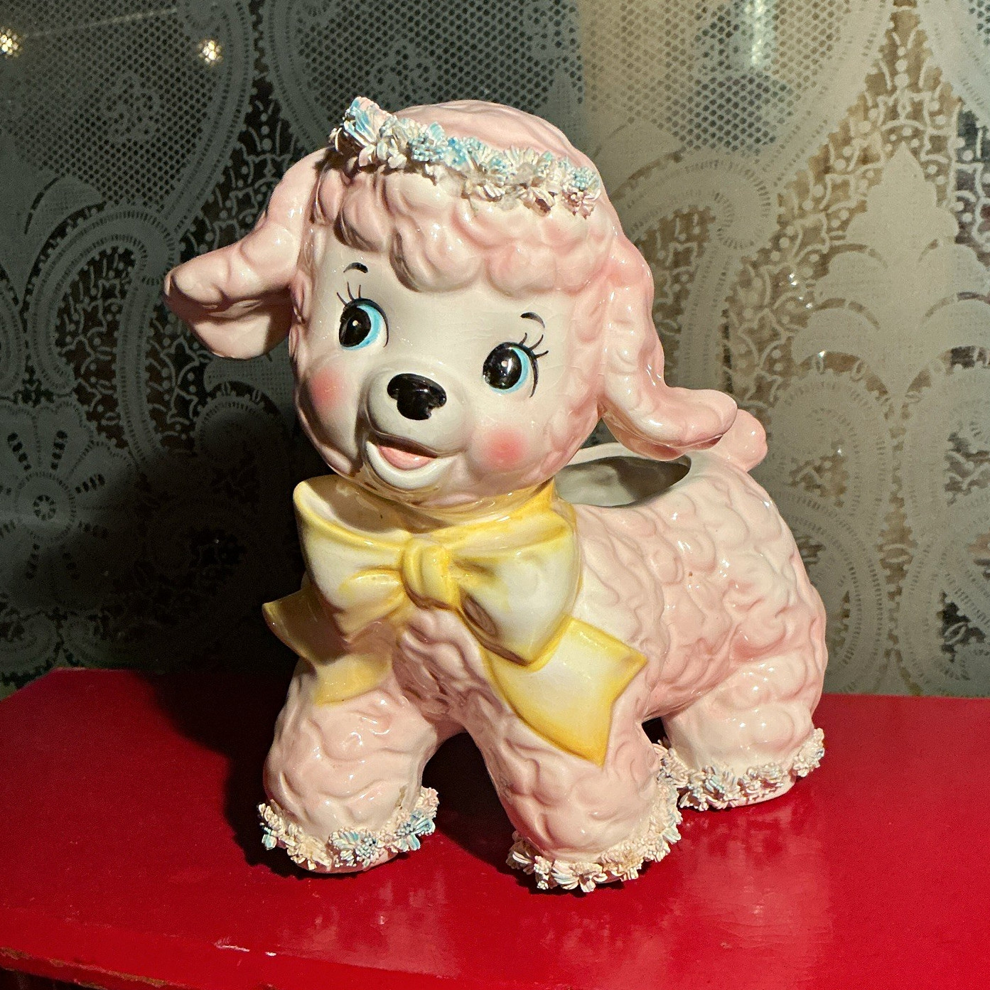 Relpo Vintage Kitsch Samson 1961 Pink Lamb Planter Yellow Bow Baby Room Decor Relpo Vintage Kitsch Samson 1961 Pink Lamb Planter Yellow Bow Baby Room Decor