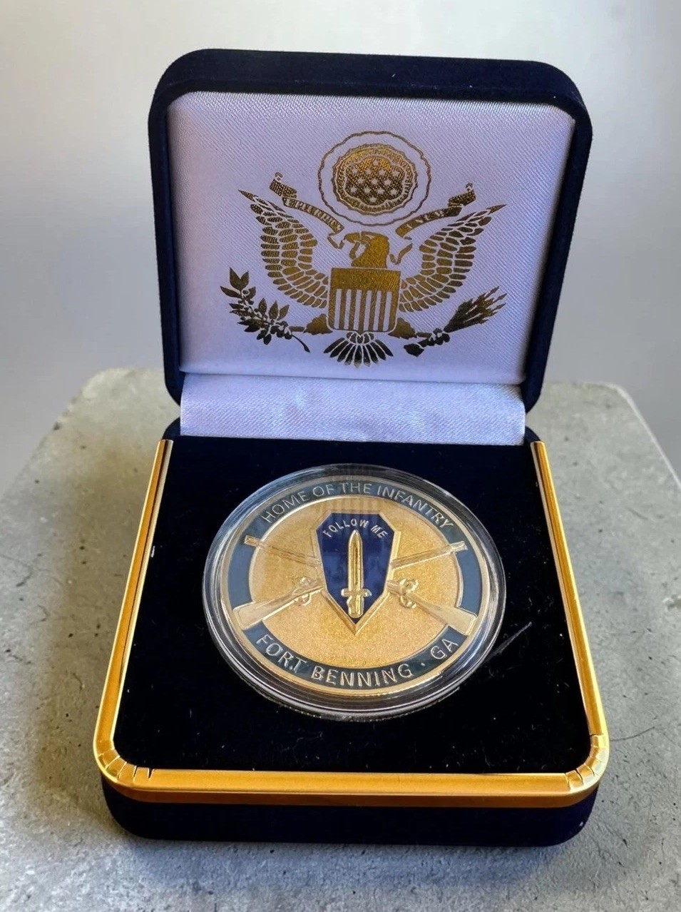 US ARMY Home Of The Infantry Fort Benning GA Challenge Coin in Velvet Case ·NEW· US ARMY Home Of The Infantry Fort Benning GA Challenge Coin in Velvet Case ·NEW·