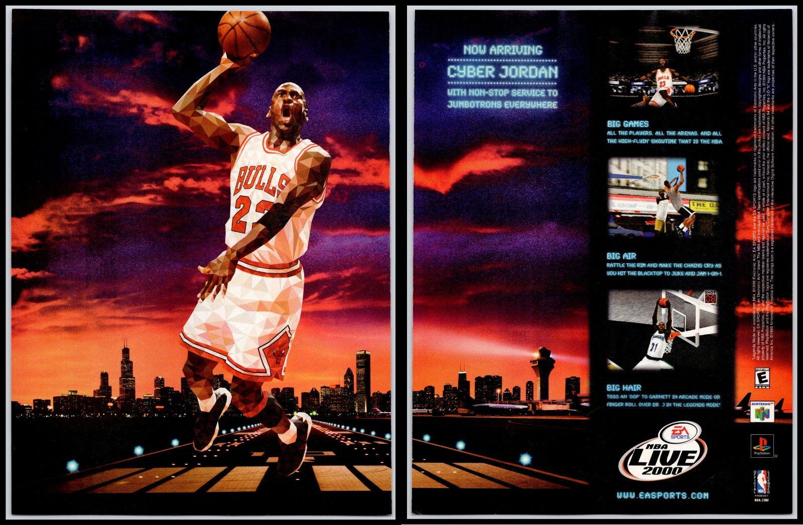NBA Live 2000 Cyber Jordan Chicago Bulls EA Sports 1999 2Page Advertisement
